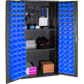 Durham Small Parts Storage Cabinet 3501-DLP-PB-96-2S-5295 - w/Pegboard 96 Blue Bins 2 Shelves 3501-DLP-PB-96-2S-5295
