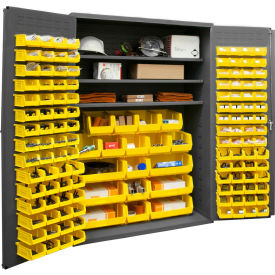 Durham Storage Bin Cabinet 3502-138-3S-95 - 138 Yellow Hook-On Bins 3 Adj. Shelves 48