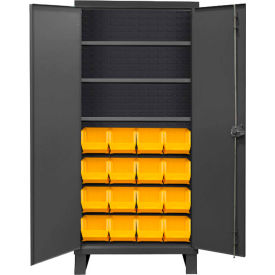 Durham Storage Bin Cabinet 3702-16-3S-95 - 16 Yellow Hook-On Bins 3 Adj. Shelves 36