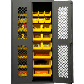 Durham Expanded Metal Door Bin Cabinet EMDC-362472-30B-95 - 30 Yellow Bins 36