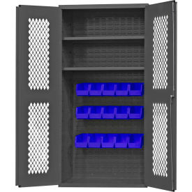 Durham Expanded Metal Door Bin Cabinet EMDC36182S15B5295 - 15 Blue Bins 36