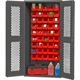 Durham Expanded Metal Door Bin Cabinet EMDC361845B1795 - 45 Red Bins 36