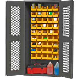 Durham Expanded Metal Door Bin Cabinet EMDC361845B95 - 45 Yellow Bins 36