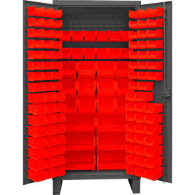 Durham Mfg.® Extra HD Bin Storage Cabinet 126 Red Bins All-Welded36-3/16