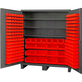 Durham Bin Cabinet Flush Door - 212 Red Bins 16 Ga All-Welded Cabinet 72 x 24 x 84 SSC-722484-BDLP-2123S1795