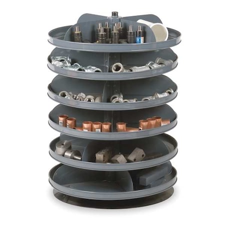 Flat-Bottom Revolving Open Bin Storage Unit, 17 in Dia x 25.375 in H, 24 Compartments, Gray, Steel MPN:1106-95