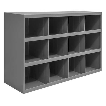 Pigeonhole Bin Unit, 33.75 in W x 12 in D x 23.875 in H, 12 Compartments, Gray, Steel MPN:330-95