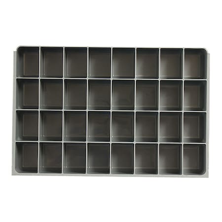 Compartment Drawer Insert W/ 32 Compartments, Polypropylene, 3 in H x 18 in W x 12 in D, Gray MPN:124-95-32-IND
