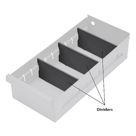 Drawer Bin Divider, Plastic, Gray, 5 1/4 in W x 2 1/2 in H, 12 PK MPN:010-95