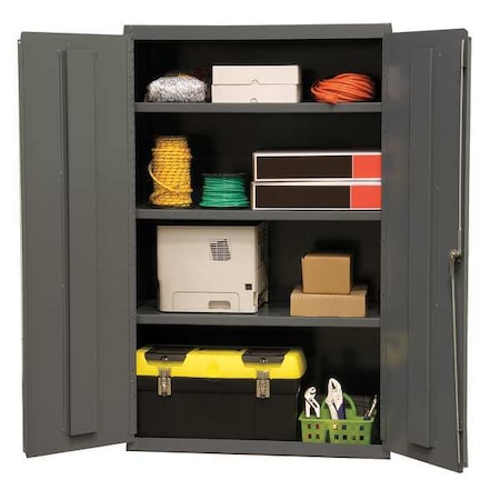 Shelving Storage Cabinet, 60 in H, 36 in W, 18 in D, Swing, Keyed, Gray, 3 Shelves, 0 Drawers MPN:2601-3S-95