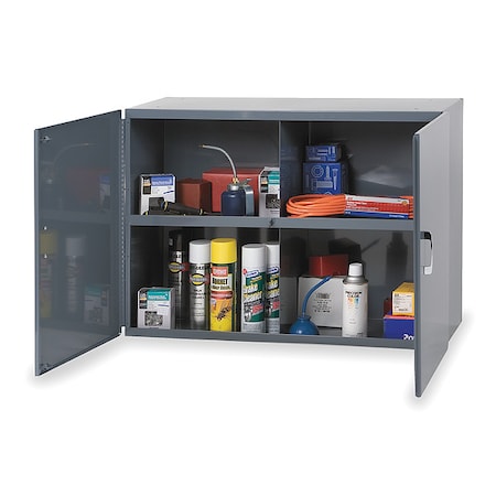 Shelving Storage Cabinet, 23-7/8 in H, 33-3/4 in W, 12-1/2 in D, Swing, Padlock Hasp, Gray MPN:338-95