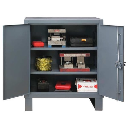 Shelving Storage Cabinet, 42 in H, 36 in W, 24 in D, Swing, Padlock Hasp, Gray, 2 Shelves, 0 Drawers MPN:3700-2S-95