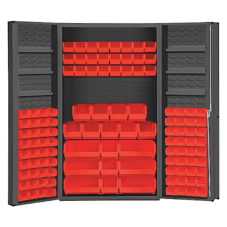 Cabinet with 114 red Hook-On-Bins, 3 adjustable shelves on each door MPN:DC48-114-6DS-1795