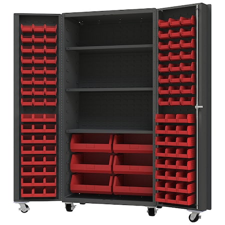 Heavy Duty Heavy Duty Mobile Bin Cabinet, 36 1/4 in W, 76 1/4 in H, 26 in D, 102 Bins MPN:DCM36-BDLP-102-3S-1795