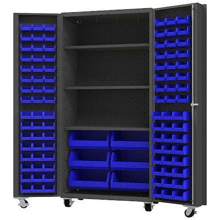 Heavy Duty Heavy Duty Mobile Bin Cabinet, 36 1/4 in W, 76 1/4 in H, 26 in D, 102 Bins MPN:DCM36-BDLP-102-3S-5295