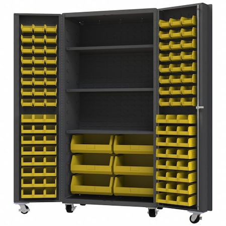 Heavy Duty Heavy Duty Mobile Bin Cabinet, 36 1/4 in W, 76 1/4 in H, 26 in D, 102 Bins MPN:DCM36-BDLP-102-3S-95