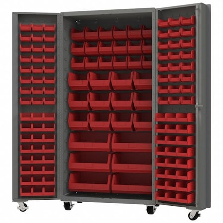 Heavy Duty Heavy Duty Mobile Bin Cabinet, 36 1/4 in W, 76 1/4 in H, 26 in D, 138 Bins MPN:DCM36-BDLP-132-1795