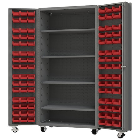 Heavy Duty Heavy Duty Mobile Bin Cabinet, 36 1/4 in W, 76 1/4 in H, 26 in D, 96 Bins MPN:DCM36-BDLP-96-4S-1795