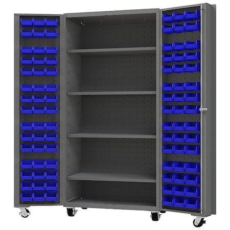 Heavy Duty Heavy Duty Mobile Bin Cabinet, 36 1/4 in W, 76 1/4 in H, 26 in D, 96 Bins MPN:DCM36-BDLP-96-4S-5295