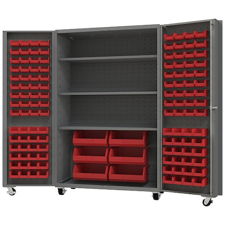 Heavy Duty Heavy Duty Mobile Bin Cabinet, 48 1/4 in W, 76 1/4 in H, 26 in D, 126 Bins MPN:DCM48-BDLP-126-3S-1795