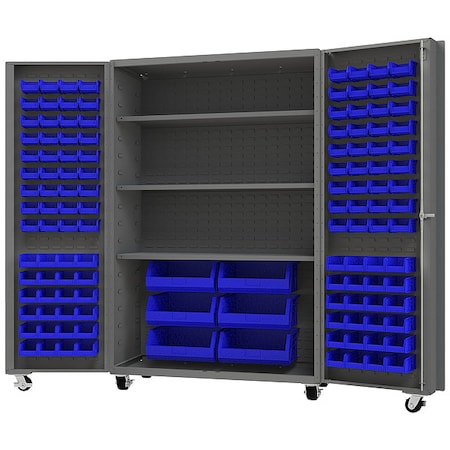 Heavy Duty Heavy Duty Mobile Bin Cabinet, 48 1/4 in W, 76 1/4 in H, 26 in D, 126 Bins MPN:DCM48-BDLP-126-3S-5295