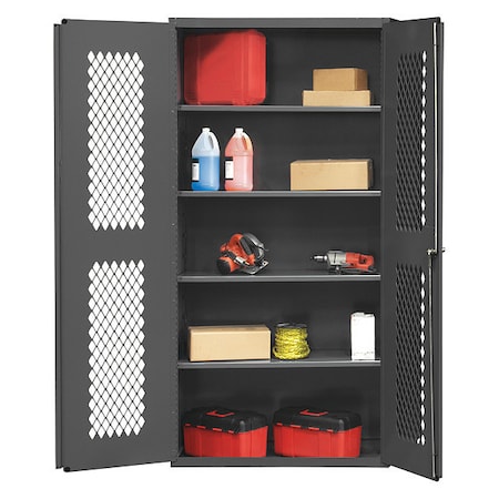 Janitorial Cabinet, with wardrobe/broom storage, 1 fixed and 4 shelves MPN:EMDC-362472-4S-95