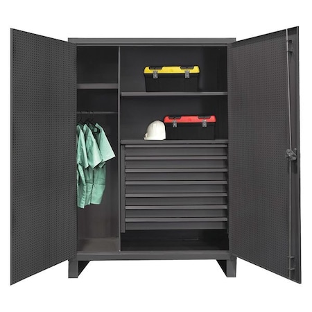 Combo Wardrobe/Drawer Storage Cabinet, 78 in H, 60 in W, 24 in D, Swing, Padlock Hasp, Gray MPN:HDWCP246078-7M95