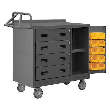 Mobile bench cabinet, 4 drawer, 10 bins, lockable storage cabinet MPN:2211-DLP-RM-10B-95