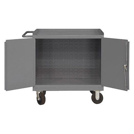 Mobile bench cabinet, louvered panel back, locking doors MPN:3100-BLP-95
