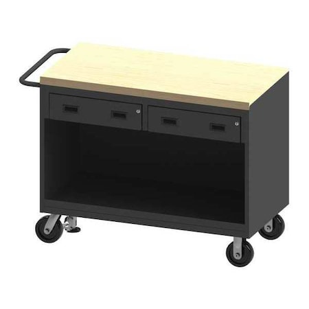 Mobile bench cabinet, maple top, work surface, no doors, 2 drawers MPN:3414-MT-FL-95