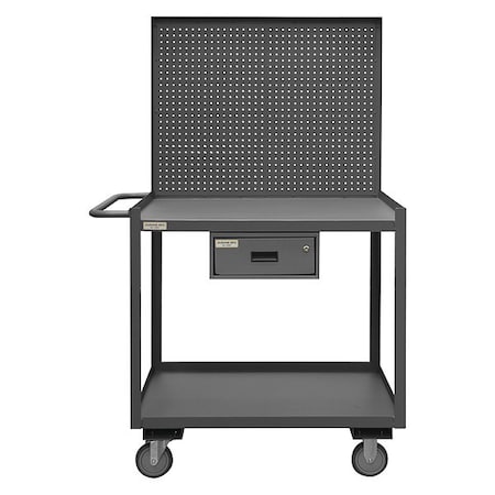 Mobile Workstation, 2 shelf, 1 keyed drawer, pegboard panel, work surface MPN:RSC-2436-2-PB-1DR-95