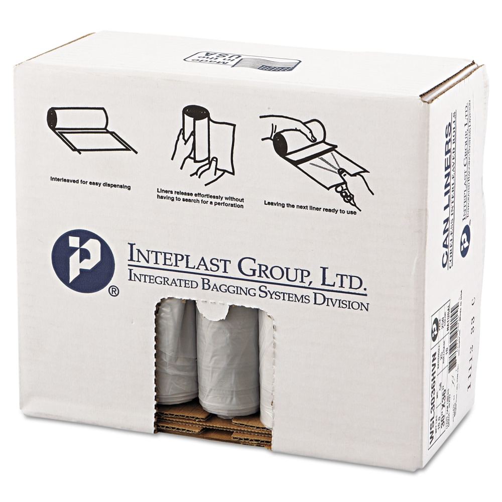 Interplast Group Low Density Commercial Can Liners, 30 gal, 0.58 mil, 30in x 36in, Clear, Interleaved Roll, 25 Bags/Roll, 10 Rolls/Carton MPN:WSL3036HVN