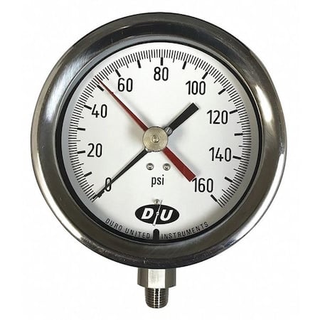 Industrial Pressure Gauge, 0 to 1, 000 psi, 4 1/2 in Dial, 1/4 in NPT, Bottom Location MPN:42071313-MAXHAND