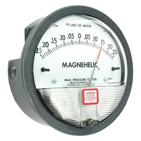 Dwyer Magnehelic Pressure Gauge, 0.25In to 0 to 0.25In H2O MPN:2300-0