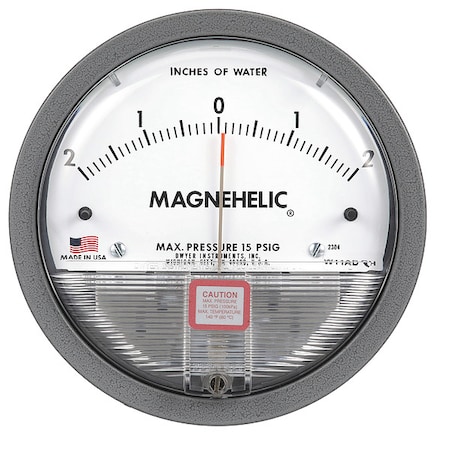 Differential pressure gage, range 2-0-2