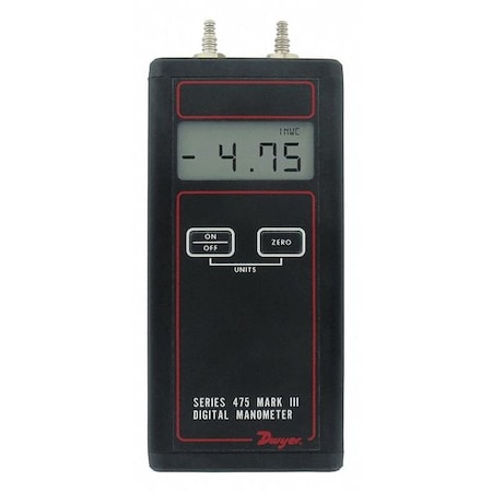 Handheld digital manometer, range 0-100.0 psi (6.895 bar), max. pressure 150 psig. MPN:475-7-FM