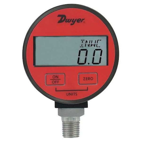 Digital Industrial Pressure Gauge, 0 to 15 psi, 2 1/2 in Dial, 1/4 in NPT, Bottom Location MPN:DPGA-05