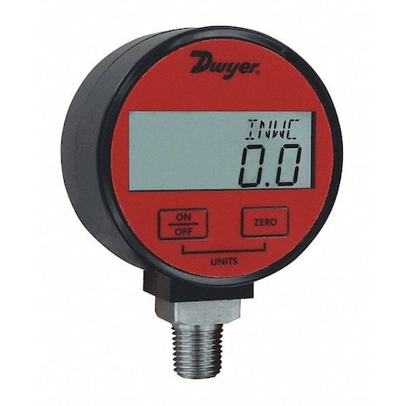 Digital Industrial Pressure Gauge, 2 9/16 in Dial, 1/4 in NPT, Bottom Location, ABS Case Material MPN:DPGA-09