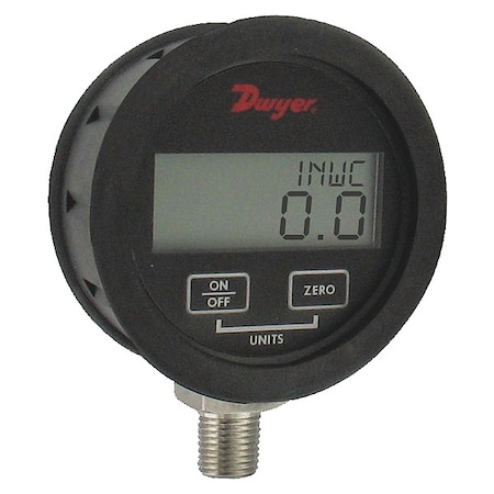 Digital pressure gage w/ boot, range -15-0 psi with 4-digit display, +/-0.5% accuracy, battery powered. MPN:DPGWB-00
