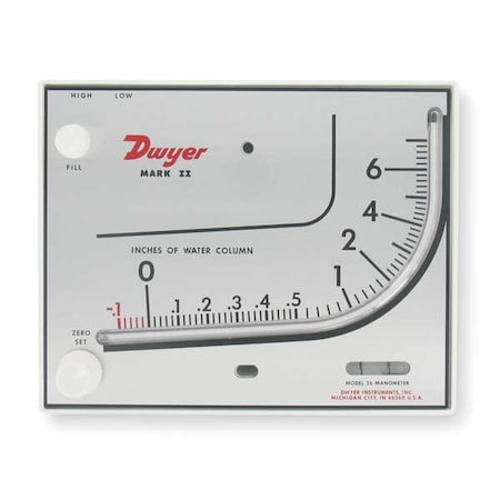 Molded plastic manometer, range 0-7
