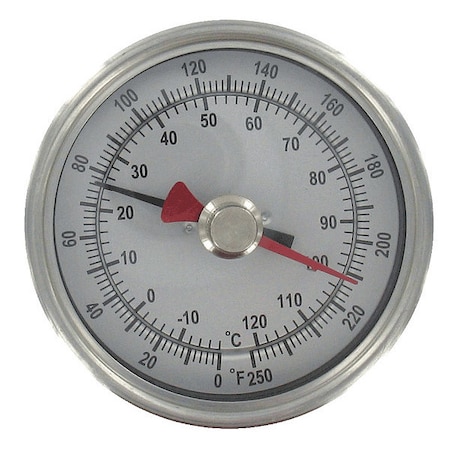 Maximum/minimum bimetal thermometer, range -40 to 160 Degrees F, 2-1/2