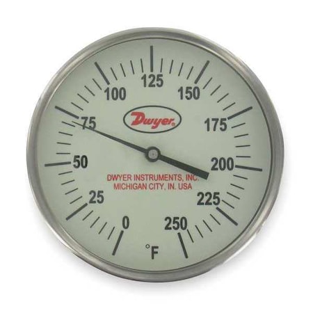 Glow-in-the-dark bimetal thermometer, range 0 to 250 Degrees F, 2-1/2