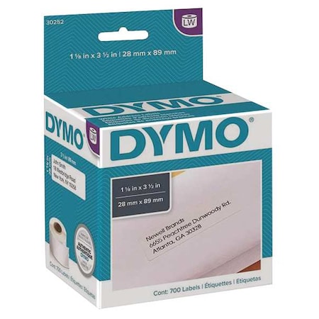 Printer Label, 1 1/8 in Label W, 3 1/2 in Label H, 350 Labels per Roll, White MPN:30252