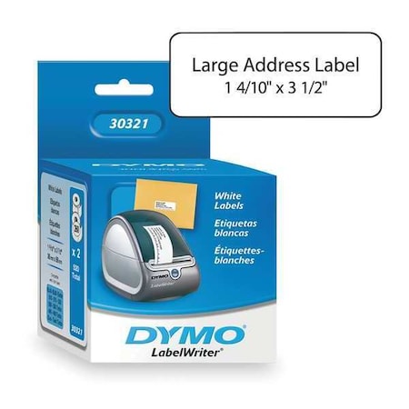 Printer Label, 1 3/8 in Label W, 3 1/2 in Label H, 260 Labels per Roll, White MPN:30321