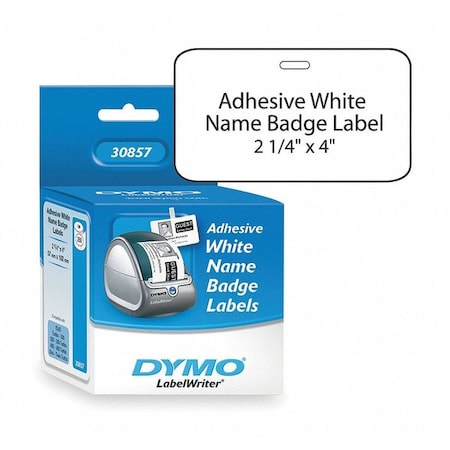 Printer Label, 2 1/4 in Label W, 4 in Label H, 250 Labels per Roll, White MPN:30857