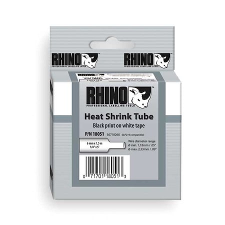 Rhino Continuous Label Roll Cartridge, Single Side, Polyolefin, 3/8 in x 5 ft, Black on White, Gloss MPN:18053