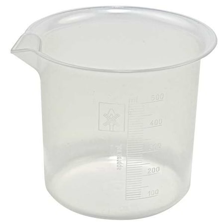 Beaker, Polypropylene, Low Form, 500 mL / 16.91 fl oz Capacity, Not Rated Not Applicable, 6 PK MPN:222075-0500