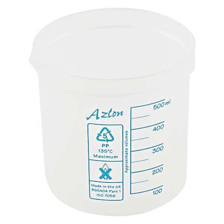 Square Ratio Beaker, Polypropylene, Low Form, 500 mL / 16.91 fl oz Capacity, Not Rated 10 PK MPN:522085-0500