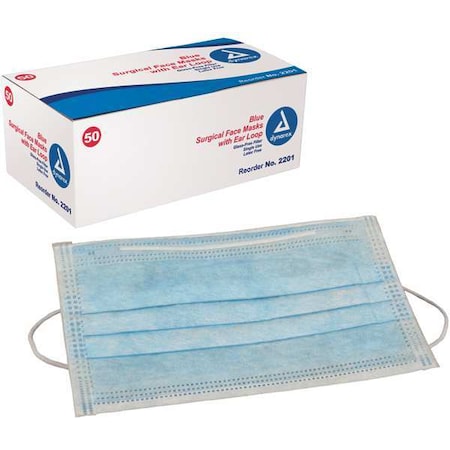Procedural Mask, 3-Ply, Dual, Non-Adjustable Strap, Metal Nose Clip, Blue, M, 600 PK MPN:2201