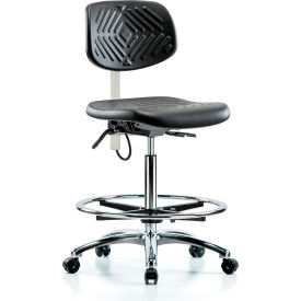 Blue Ridge Ergonomics Polyurethane ESD High Bench Chair with Foot Ring ESD Casters Black ESD-PHBCH-CR-T0-A0-CF-EC